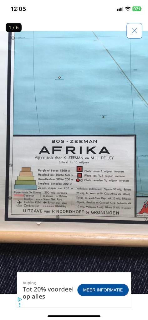 Vintage Schoolplaat Afrika - Bos-Zeeman, Antiek en Kunst, Antiek | Schoolplaten, Ophalen, Aardrijkskunde