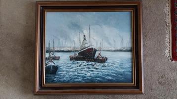 Schilderij van een oud havengezicht € 50,00 beschikbaar voor biedingen