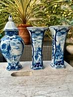 Antiek Delfts Blauw Kaststel - 3 Delig, Antiek en Kunst, Antiek | Vazen, Ophalen