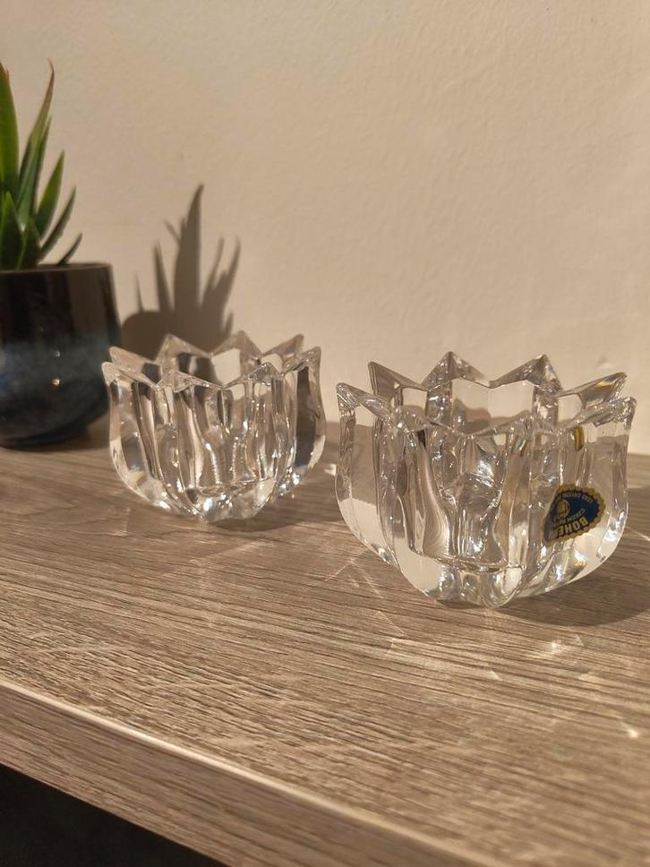 Vintage Boheems kristallen theelichthouders (set van 2), Antiek en Kunst, Antiek | Glas en Kristal, Ophalen of Verzenden