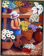 Peru Olieverf Renzo. Meisje met manden en bloemen. 1992, Antiek en Kunst, Kunst | Schilderijen | Klassiek, Ophalen
