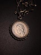 Zilver halve gulden wilhelmina hanger met  zilver ketting, Ophalen of Verzenden, Zo goed als nieuw, Zilver, Zilver