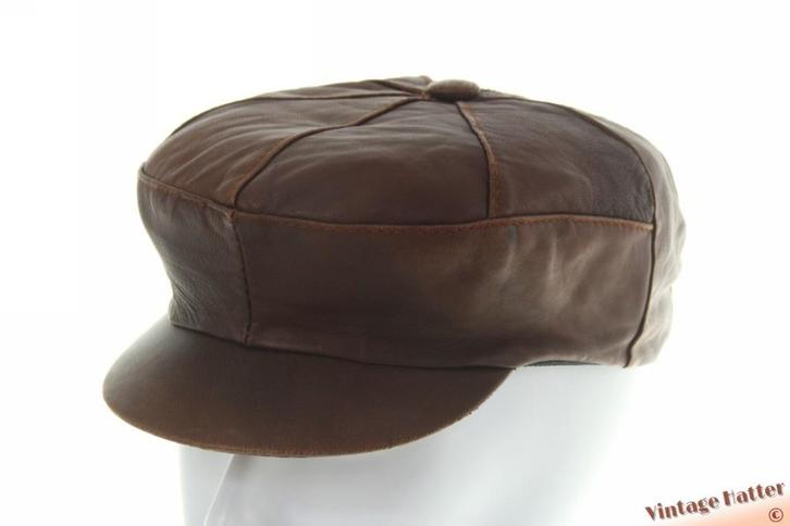 Vintage Panelenpet roodbruin leer 57-61 gratis verzenden NL, Kleding | Heren, Hoeden en Petten, Zo goed als nieuw, Pet, 58 of 59 cm (L, 7¼ of ⅜ inch)