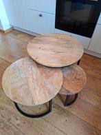 Mooie Salontafel/ bijzettafels van mangohout 3 delig, Huis en Inrichting, Tafels | Bijzettafels, Minder dan 45 cm, Rond, Zo goed als nieuw