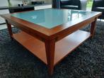 Salontafel, massief kersenhout/matglas, Huis en Inrichting, Tafels | Salontafels, Ophalen, Gebruikt, Vierkant, Type "Arcade"