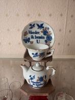 Delfts Blauw Theeservies 'Moeder, ik bemin U', Antiek en Kunst, Ophalen