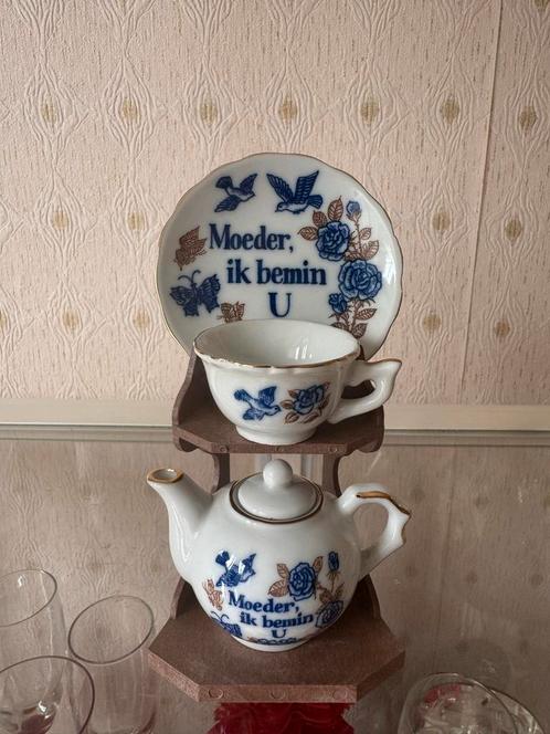Delfts Blauw Theeservies 'Moeder, ik bemin U', Antiek en Kunst, Antiek | Porselein, Ophalen