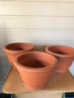3 terra cotta bloempotten plus schotels, Tuin en Terras, Bloempotten, Ophalen, Tuin, Rond, Nieuw