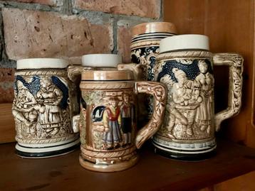 5 Porseleinen Bierkruiken - Puntgaaf beschikbaar voor biedingen