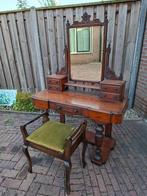 Antieke kaptafel met spiegel en kruk, Huis en Inrichting, Tafels | Kaptafels, Ophalen, Gebruikt, 100 tot 150 cm, 150 tot 200 cm