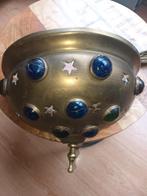 Aziatische koperen wandlamp...met rond gekleurd glas..., Ophalen of Verzenden