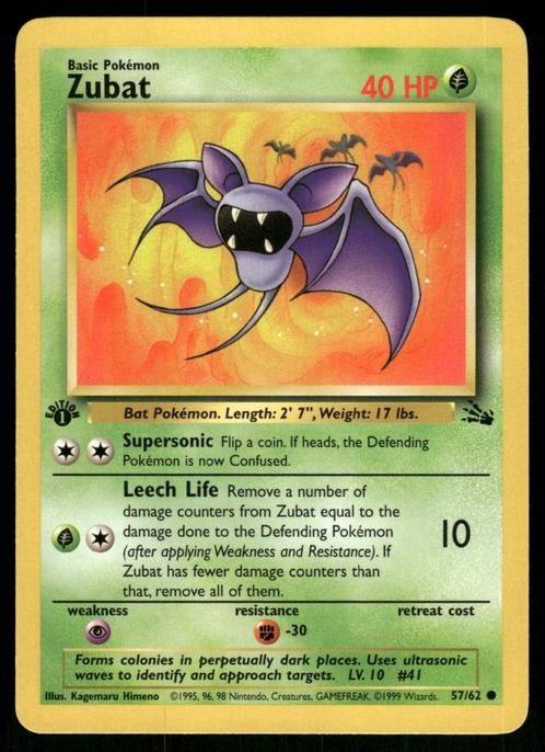 Zubat 57/62 - Fossil (1st edition), Hobby en Vrije tijd, Verzamelkaartspellen | Pokémon, Gebruikt, Losse kaart, Verzenden