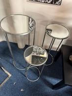 Set van 3 zilveren bijzettafels met spiegelblad, Huis en Inrichting, Minder dan 45 cm, Minder dan 55 cm, Metaal of Aluminium, Rond