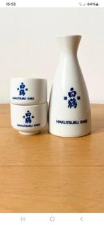 Vintage Hakutsuru sake set. Fles en twee bekers blauw/wit, Ophalen of Verzenden