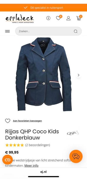 Qhp coco junior wedstrijdjasje donkerblauw, mt 164 beschikbaar voor biedingen