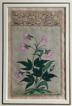 Antieke Mughal stilleven bloemen kalligrafie india persie, Antiek en Kunst, Ophalen of Verzenden