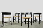 FRITZ HANSEN / Deense papercord eettafel stoelen / 1960s, Riet of Rotan, Deens vintage design, Gebruikt, Zwart