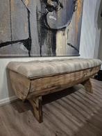 Opbergbankje met houten frame en stoffen zitting., Ophalen, Hout, Gebruikt, 100 tot 125 cm