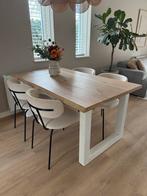 Eikenhouten Boomstamtafel + 4 Kwantum Bolzano Stoelen, Huis en Inrichting, Tafels | Eettafels, Ophalen, Eikenhout, 50 tot 100 cm
