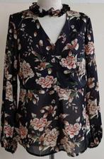 Blueberry zwarte blouse met bloemen print mt. S/M, Zwart, Ophalen of Verzenden, Zo goed als nieuw, Blueberry