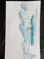 Aquarel staand naakt figuur, Antiek en Kunst, Kunst | Tekeningen en Foto's, Verzenden