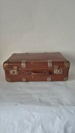 Antieke vintage koffer, valies, bruin hard leer., Ophalen of Verzenden
