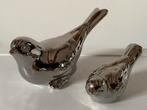 Grote en kleine zilverkleurige vogels van keramiek., Ophalen of Verzenden, Zo goed als nieuw, Vogel, Beeldje of Figuurtje