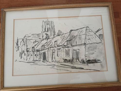 J.A. v.d. Wetering de Rooij - Kerk in Zuid-Holland, Antiek en Kunst, Kunst | Tekeningen en Foto's, Ophalen of Verzenden