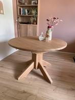 Ronde eettafel massief eiken, uitschuifbaar, Huis en Inrichting, Tafels | Eettafels, Ophalen, Zo goed als nieuw, Ovaal, 100 tot 150 cm