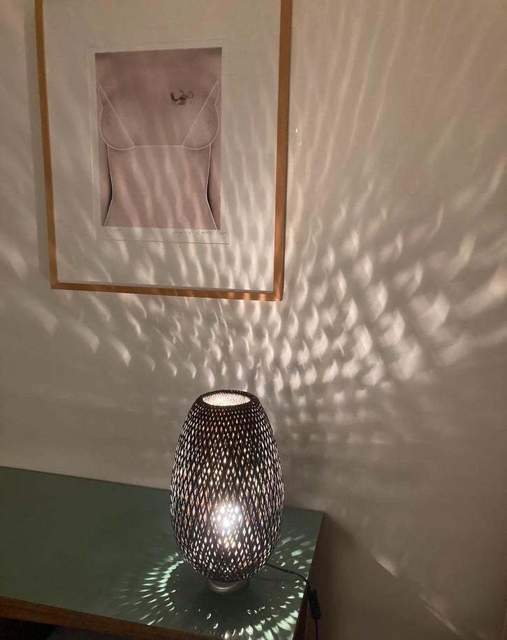 Vintage | Böja gevlochten bamboe tafellamp - IKEA, Huis en Inrichting, Lampen | Tafellampen, Zo goed als nieuw, Minder dan 50 cm