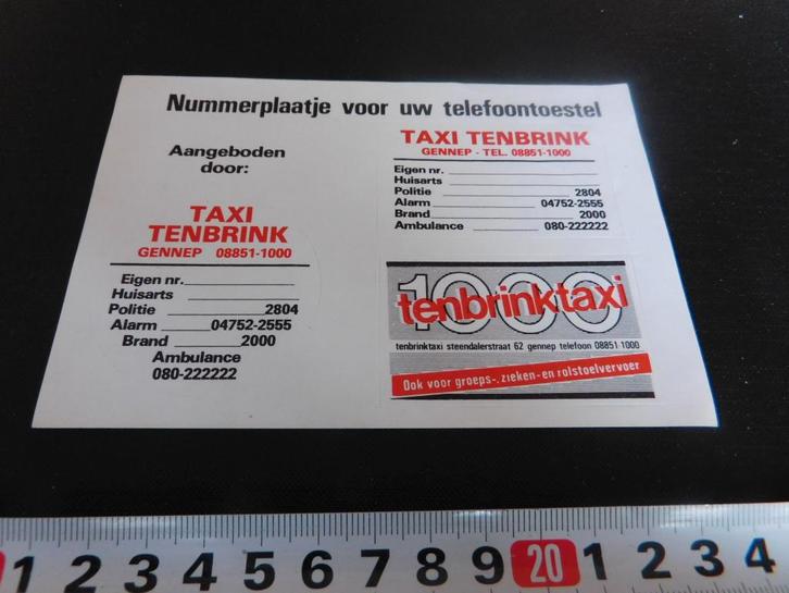 sticker set telefoonnrs taxi tenbrink gennep, Verzamelen, Stickers, Zo goed als nieuw, Ophalen