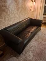 Rolf Benz 322 3-zits zwart lederen bank, Huis en Inrichting, Banken | Bankstellen, Ophalen, Gebruikt, Driepersoons, Rechte bank