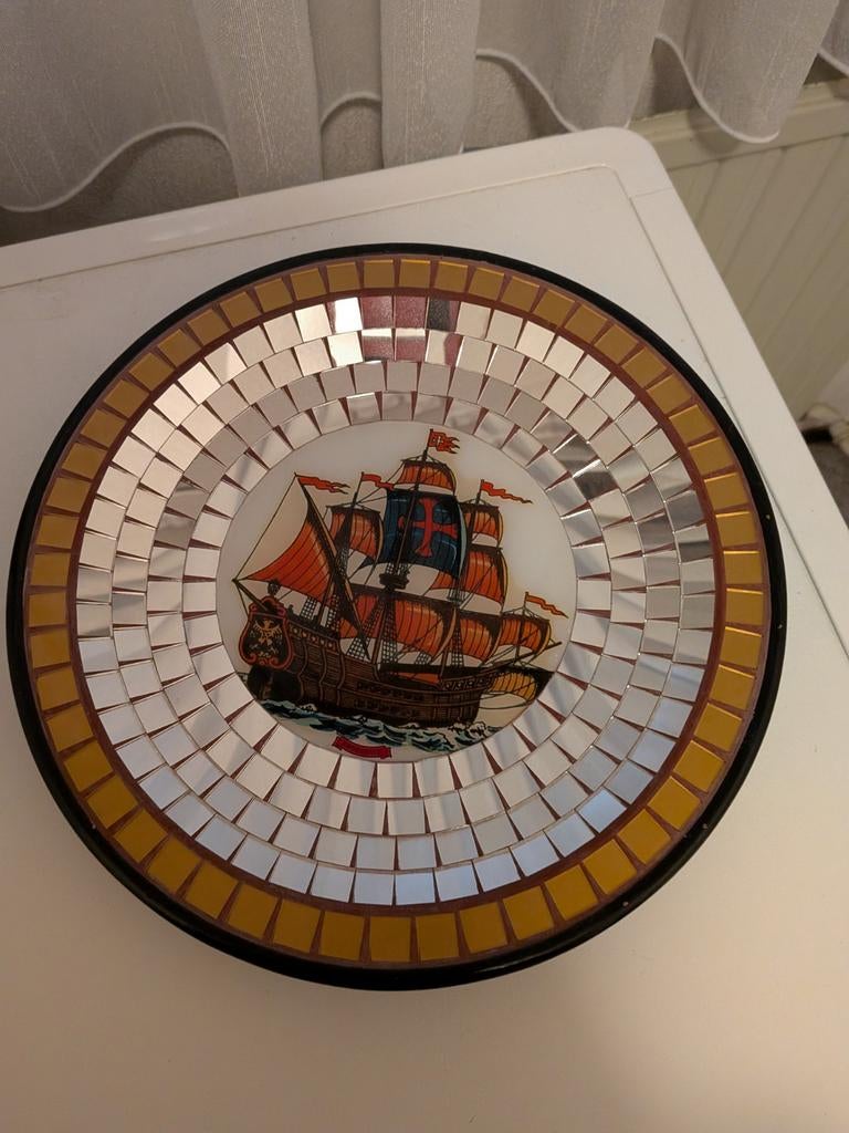 Mozaïek plaat galjoen zeilschip 28cm, Ophalen of Verzenden