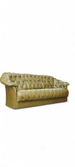 Scandinavische groen lederen driezits bank 1970s, Huis en Inrichting, Banken | Bankstellen, Ophalen, Driepersoons, 75 tot 100 cm