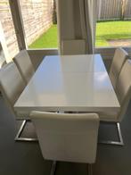 6 wit/beige leren stoelen, Wit, Ophalen of Verzenden, Zo goed als nieuw, Metaal