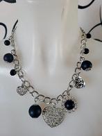 Vintage Bedelketting Zilver & Zwart, Met strass, Ophalen of Verzenden, Zo goed als nieuw, Steen of Mineraal