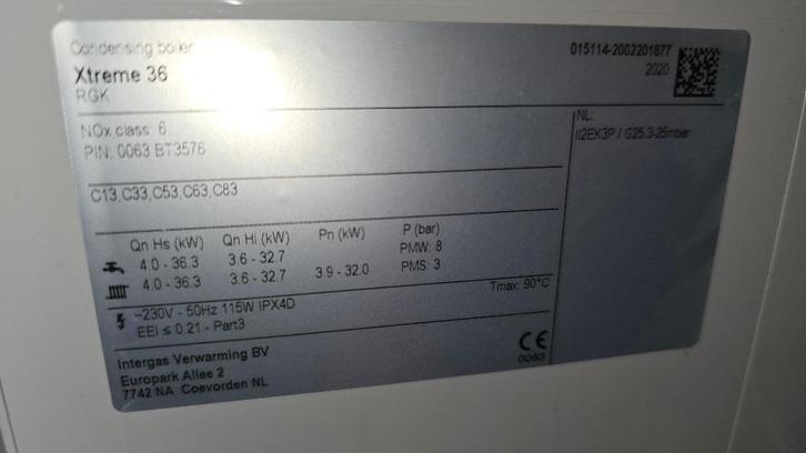 Intergas Xtreme 36 CW5 CV-ketel – 4,5 jaar oud, Doe-het-zelf en Verbouw, Geisers en Boilers, Zo goed als nieuw, Geiser, Aardgas