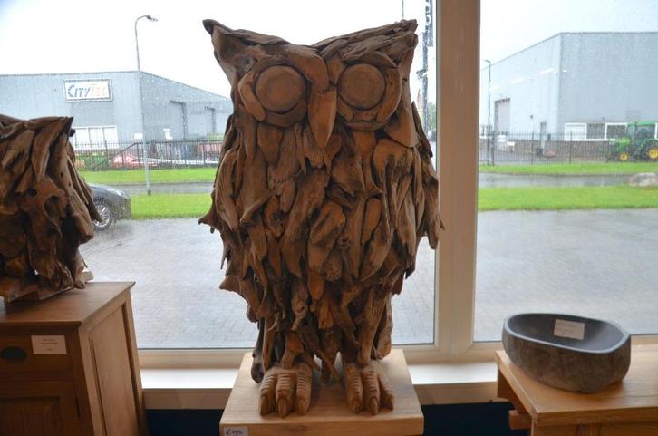 Handgemaakte Grote Uil van Teakhout (125 cm), Verzamelen, Beelden en Beeldjes, Nieuw, Dier, Ophalen
