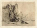 Willem Wenckebach ets/droge naald "Landschap m Rotspartij"2x, Antiek en Kunst, Kunst | Etsen en Gravures, Ophalen