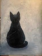Zwarte kat poes schilderij groot realisme, Antiek en Kunst, Kunst | Schilderijen | Klassiek, Ophalen of Verzenden