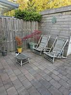 Bamboe ligstoelen (4 stuks) met tafeltje, Tuin en Terras, Ophalen, Gebruikt, Overige materialen, Verstelbaar