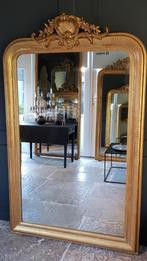 Prachtige grote antieke bladgouden spiegel met kuif.., Antiek en Kunst, Antiek | Spiegels, Ophalen of Verzenden, Rechthoekig, Minder dan 50 cm