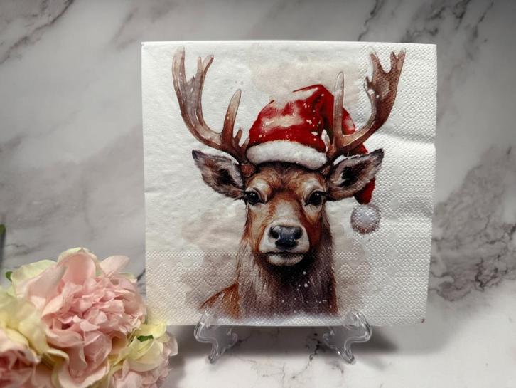 Ambiente knutsel servetten 2 Herten met kerst muts nr KHM3, Hobby en Vrije tijd, Knutselen, Nieuw, Materiaal, Ophalen of Verzenden