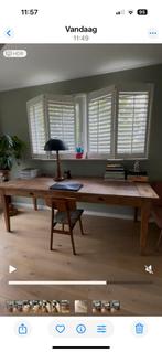 Grote oude teakhouten tafel 225x90 oerdegelijk en prachtig!, Huis en Inrichting, Tafels | Eettafels, Ophalen, Teakhout, 200 cm of meer