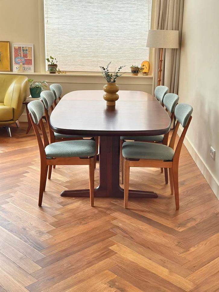 Vintage eettafel mahonie hout Deens design jaren 50/60/70, Huis en Inrichting, Tafels | Eettafels, Gebruikt, 50 tot 100 cm, 200 cm of meer