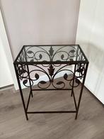 Smeedijzeren bijzettafel tafeltje tafel sidetable glasplaat, Minder dan 55 cm, Rechthoekig, Ophalen, 45 tot 60 cm
