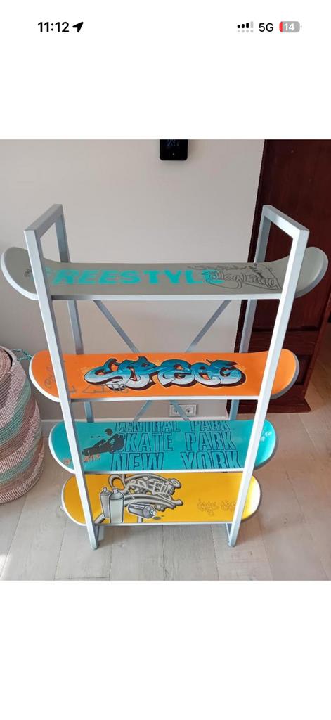 Stoere skateboard planken kast – uniek & trendy!, Ophalen, 100 tot 150 cm, 50 tot 100 cm, Zo goed als nieuw