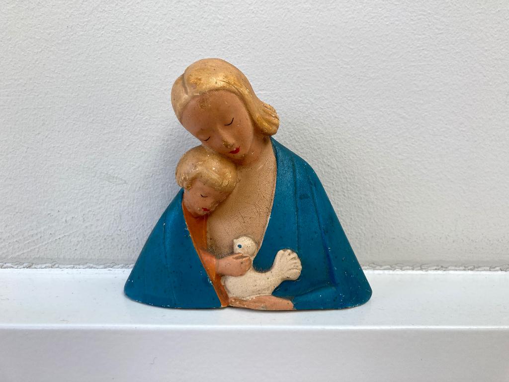 OUD GIPSEN BEELD  MARIA- KINDJE JEZUS EN VREDESDUIF, Ophalen of Verzenden