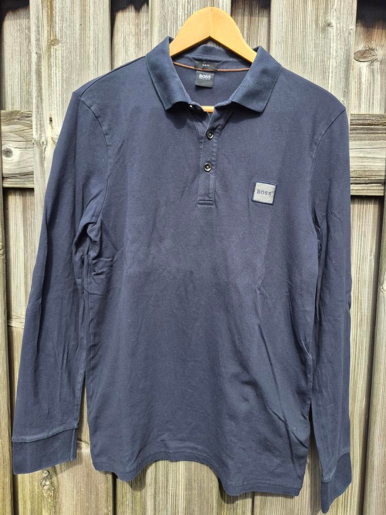 Hugo Boss heren polo lange mouwen Kleur donker blauw Maat M, Kleding | Heren, Polo's, Ophalen of Verzenden, Zo goed als nieuw