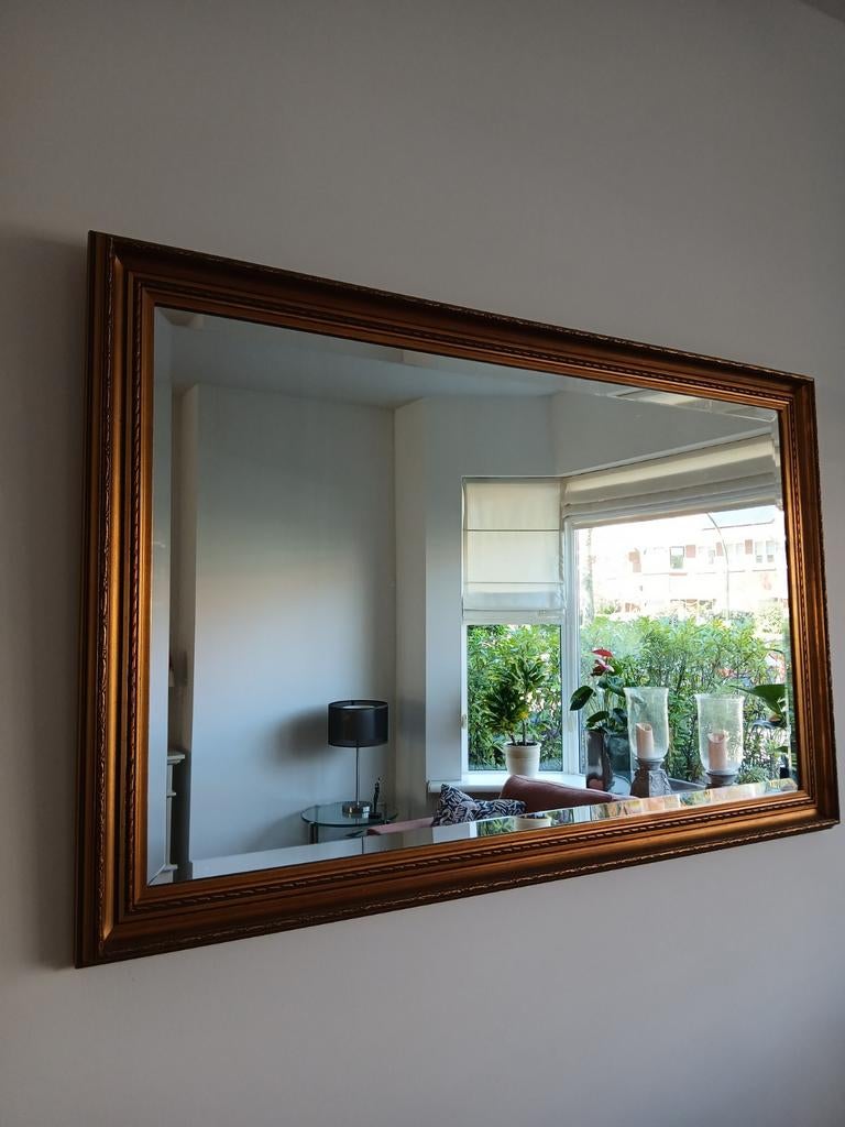 Wandspiegel 115x75 cm in bronzen lijst, Huis en Inrichting, Woonaccessoires | Spiegels, Gebruikt, Ophalen of Verzenden, 100 tot 125 cm